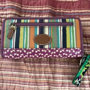 Fossil wallet. stripes and birds.